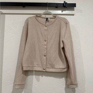 H&M Waffle Cream Cardigan with Gold Buttons Size Large